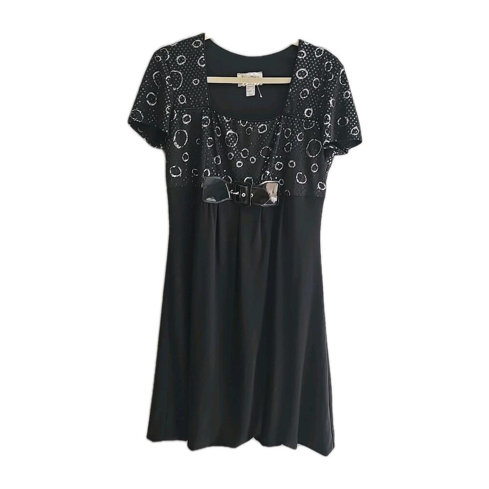 Joseph Ribkoff Y2K Preppy Y2k Sequin Whimsygoth Black Square Neck Dress Size 12‎